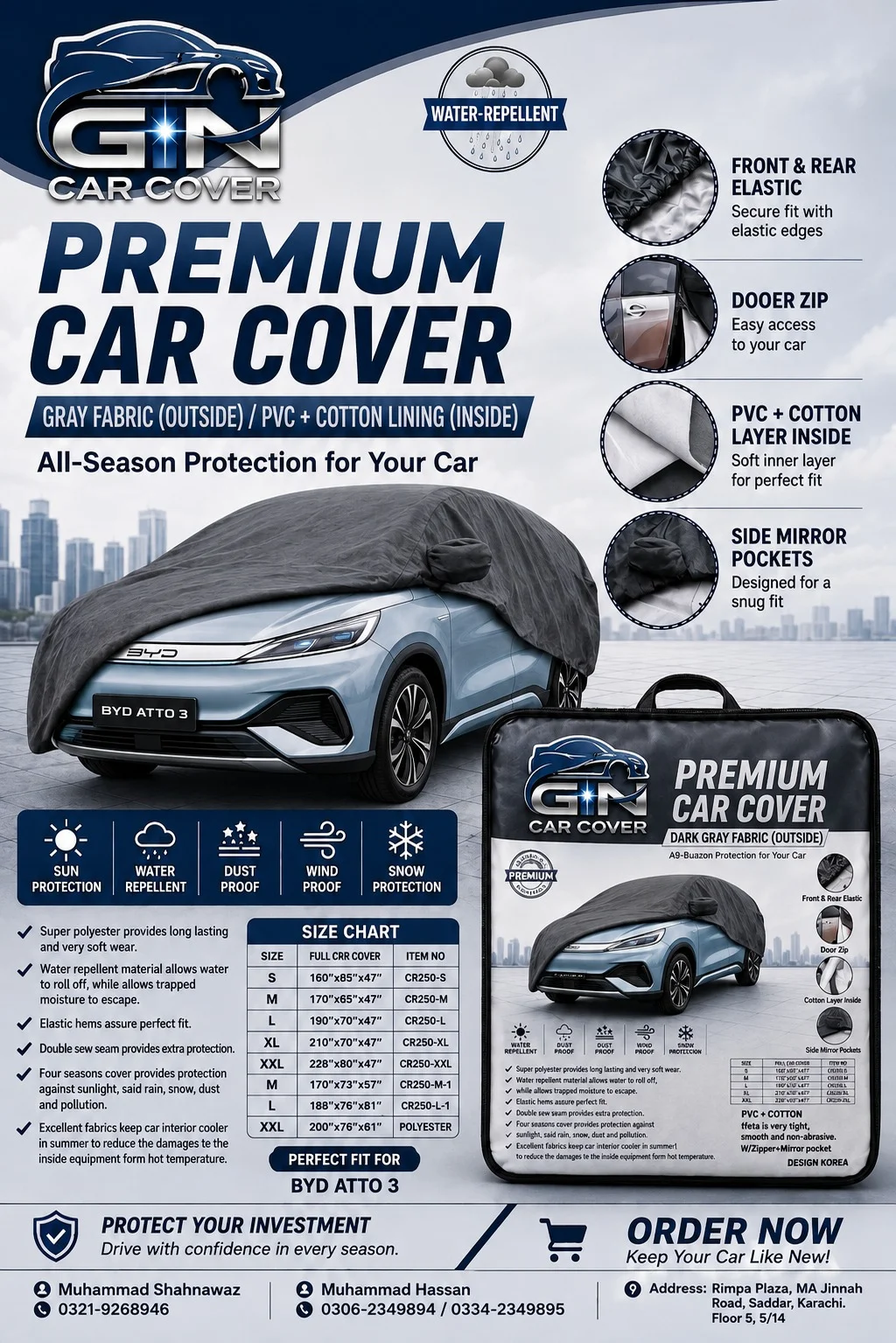 BYD ATTO 3 premium car cover — GN Car Cover Karachi