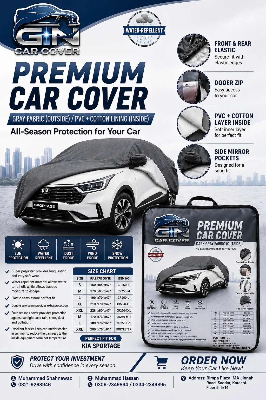 Kia Sportage premium car cover — GN Car Cover Karachi