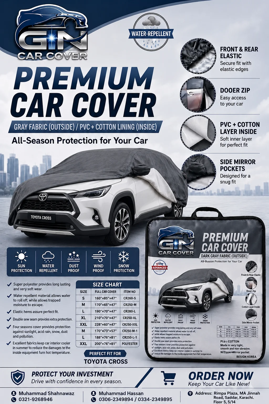 Toyota Cross premium car cover — GN Car Cover Karachi