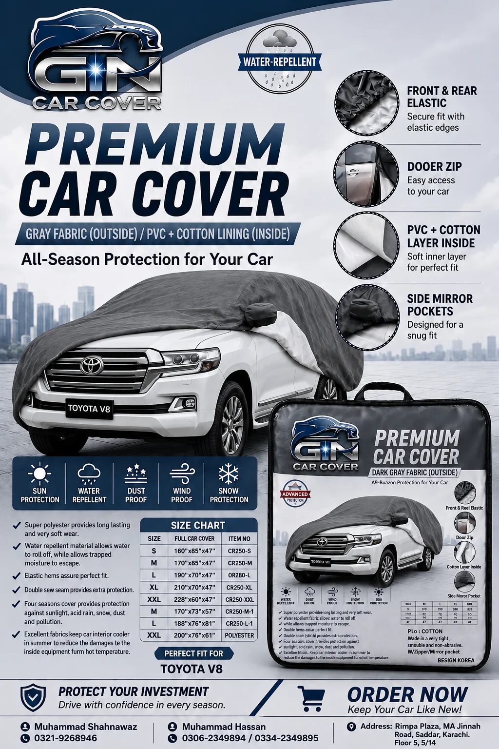 Toyota V8+Grand premium car cover — GN Car Cover Karachi